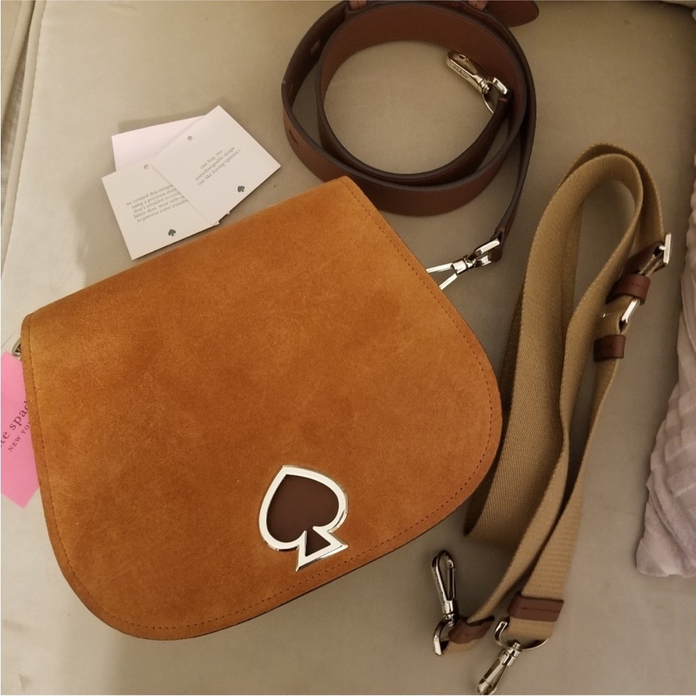 Kate Spade Suzy Large Saddle Amber Suede Bag